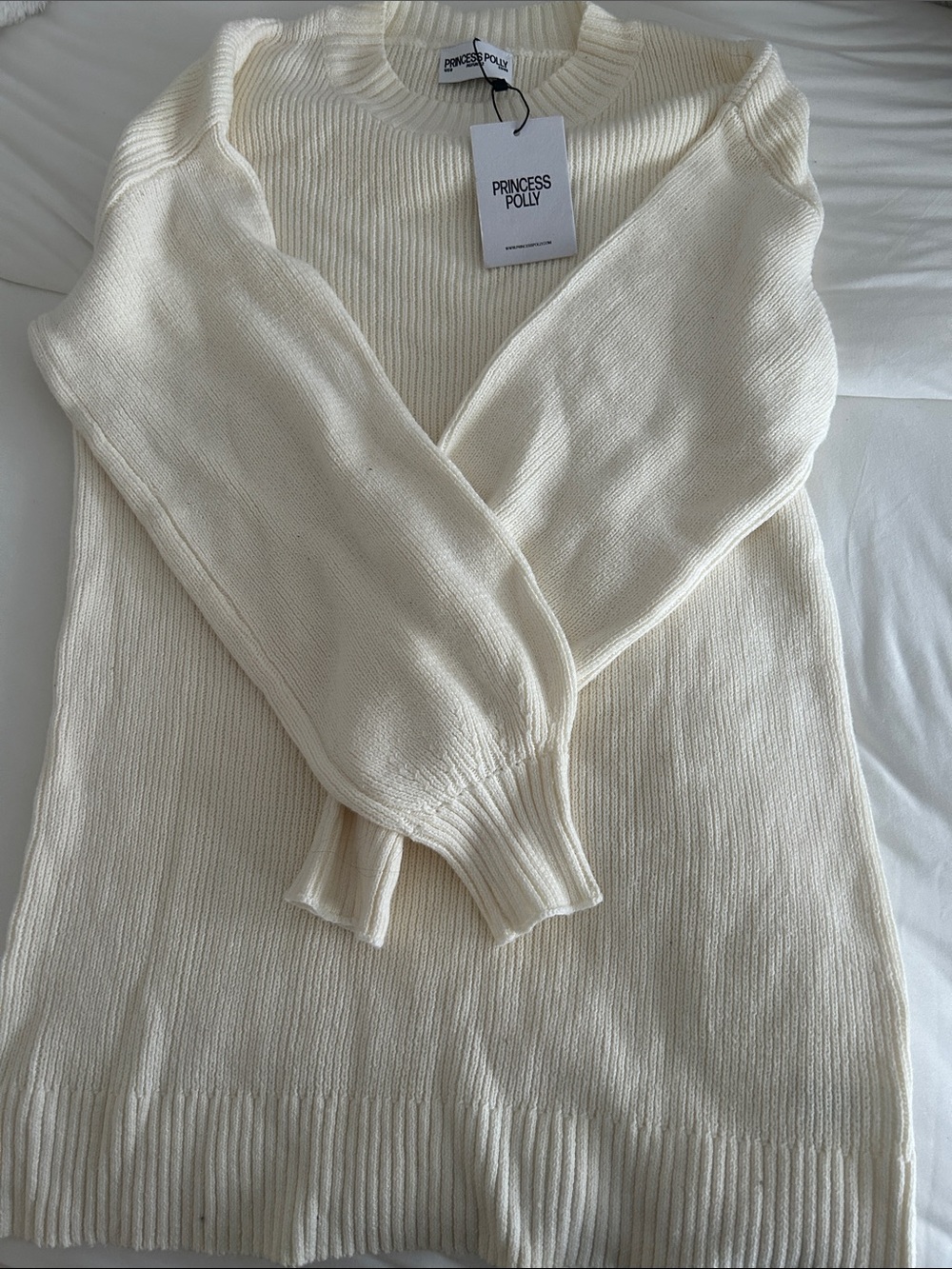 Princess Polly Ivory Ribbed Crew Neck Sweater dress